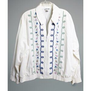 Alfred Dunner Sz 20 Full Zip Floral White Jacket Embroidered-See Descrip GUC